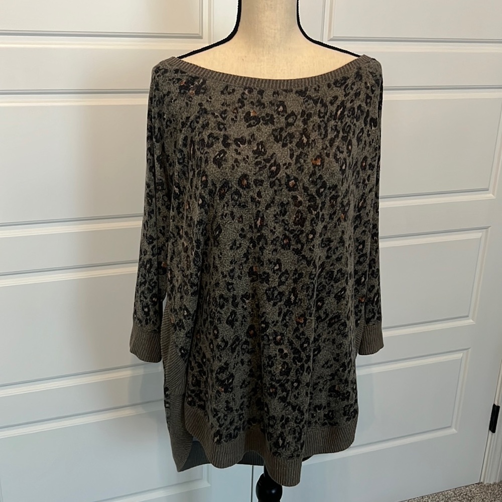 Plus Size Haven Cozy Knit Olive Leopard Crew Neck Sweatshirt